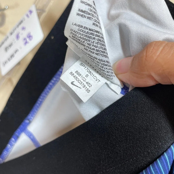 Nike Pro Dry Fit Blue & Black Pyramid Leggings Swoosh Logo Geometric Size S - Picture 8 of 8